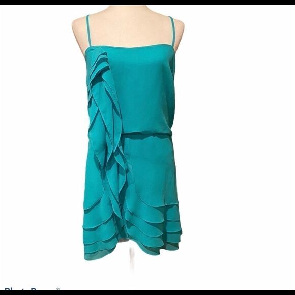 Greylin Teal Ruffled Spaghetti Strap Dress Sz Med - Picture 8 of 12
